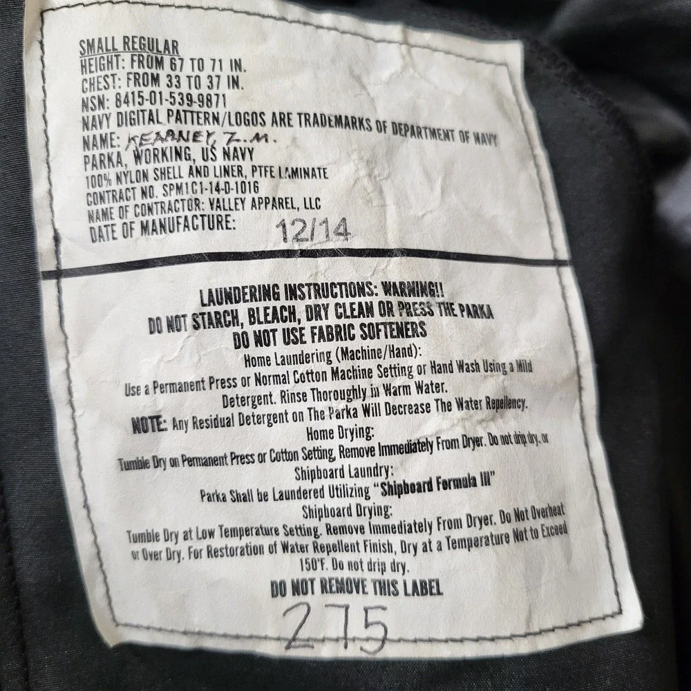 US Navy Men Jacket S Navy Blue Parka NWU Type III‎ Laminate Nylon PTFE